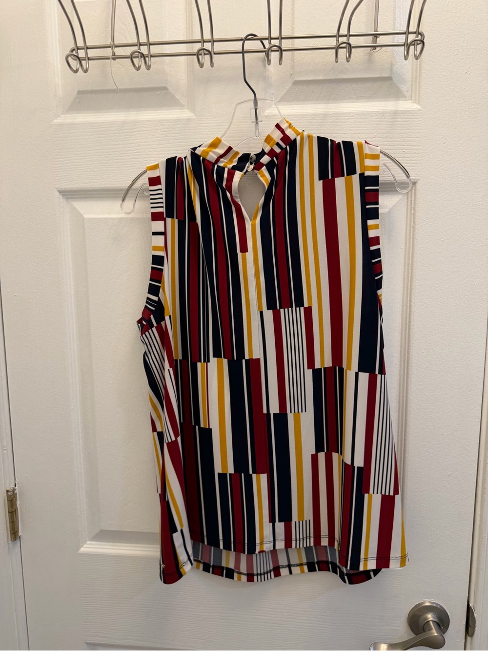 Tommy Hilfinger Striped Sleeveless Tie-Neck Top in Navy, Red & Mustard - Picture 3 of 4